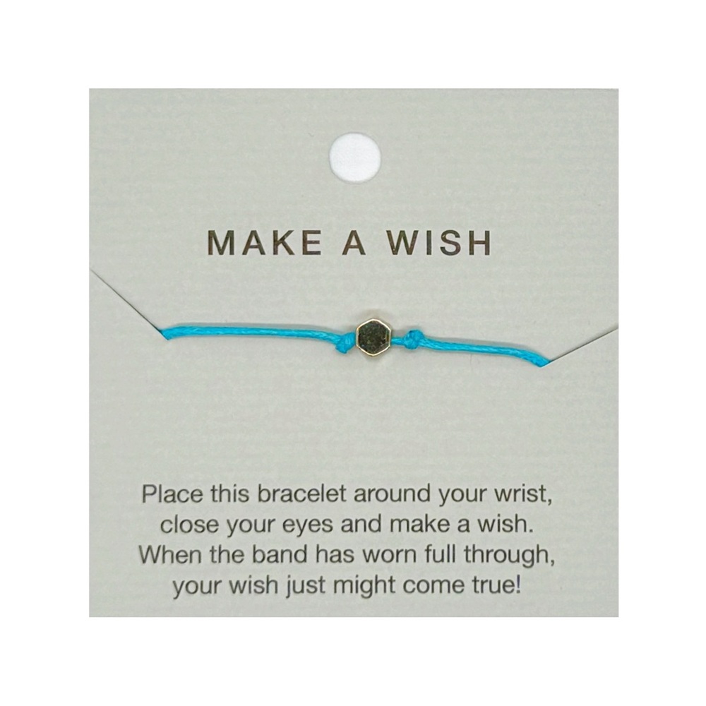 14k Gold Hexagon Charm Make A Wish Bracelet Blue Adjustable Band NWT
